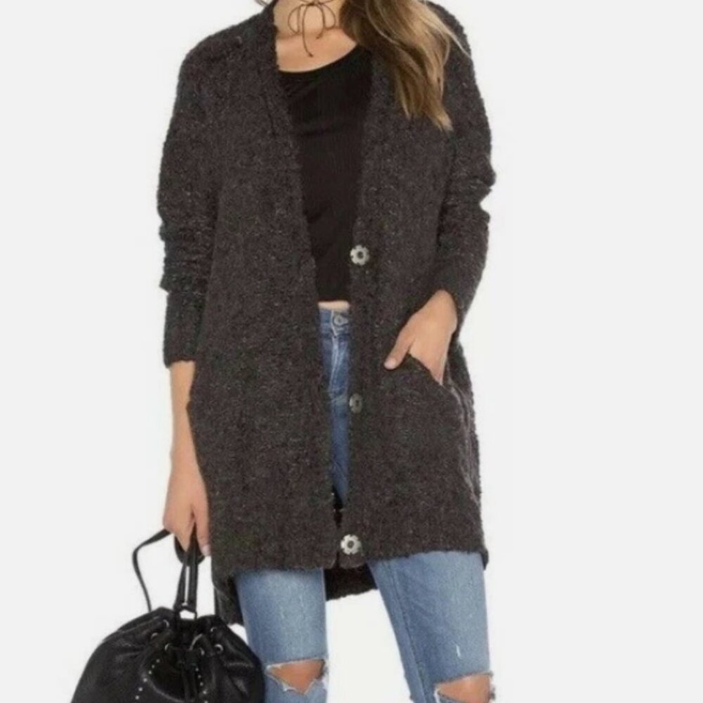 Free People Oversized Boucle Cardi Sweater Alpaca Wool Blend Size L